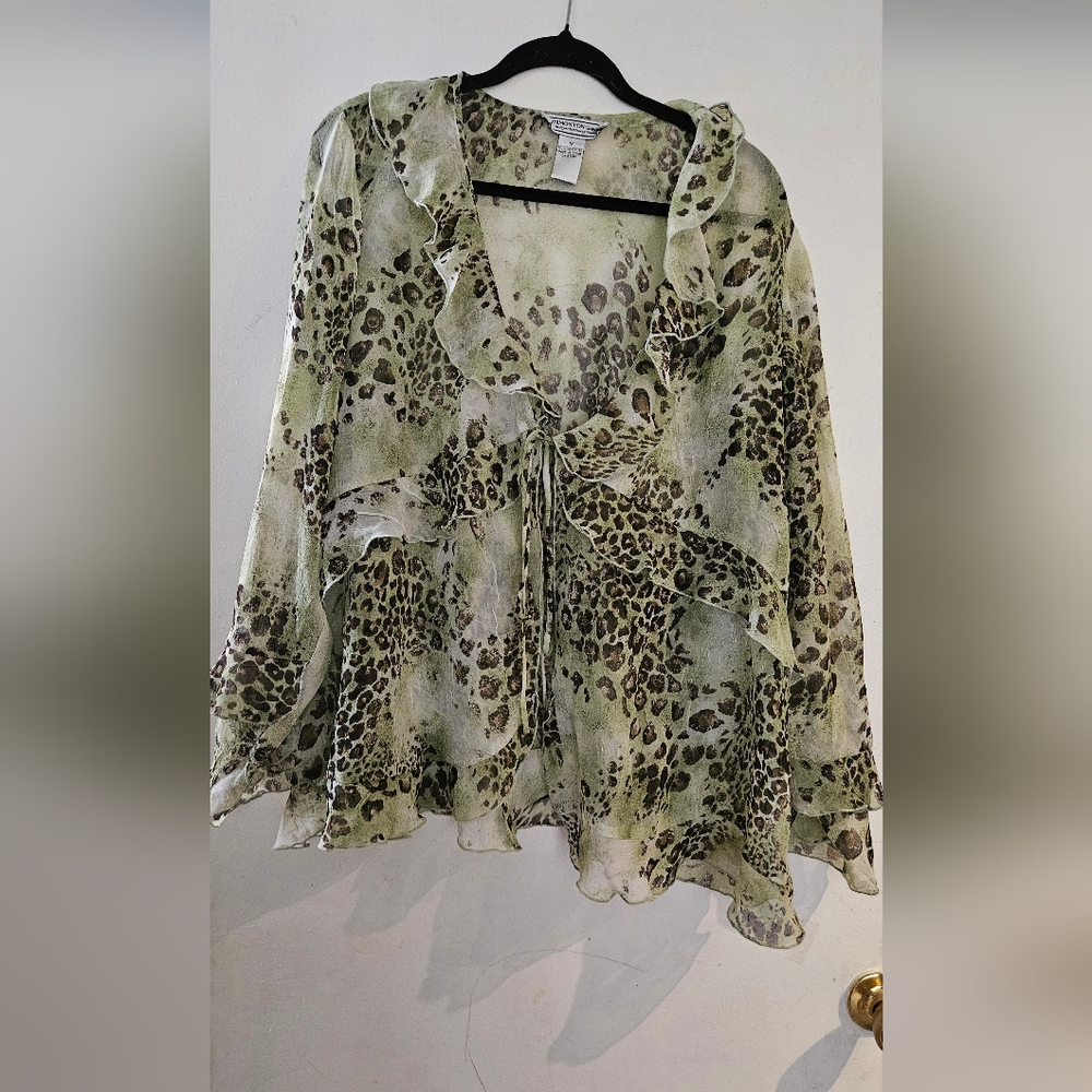 Elegant Animal Print Ruffle Blouse